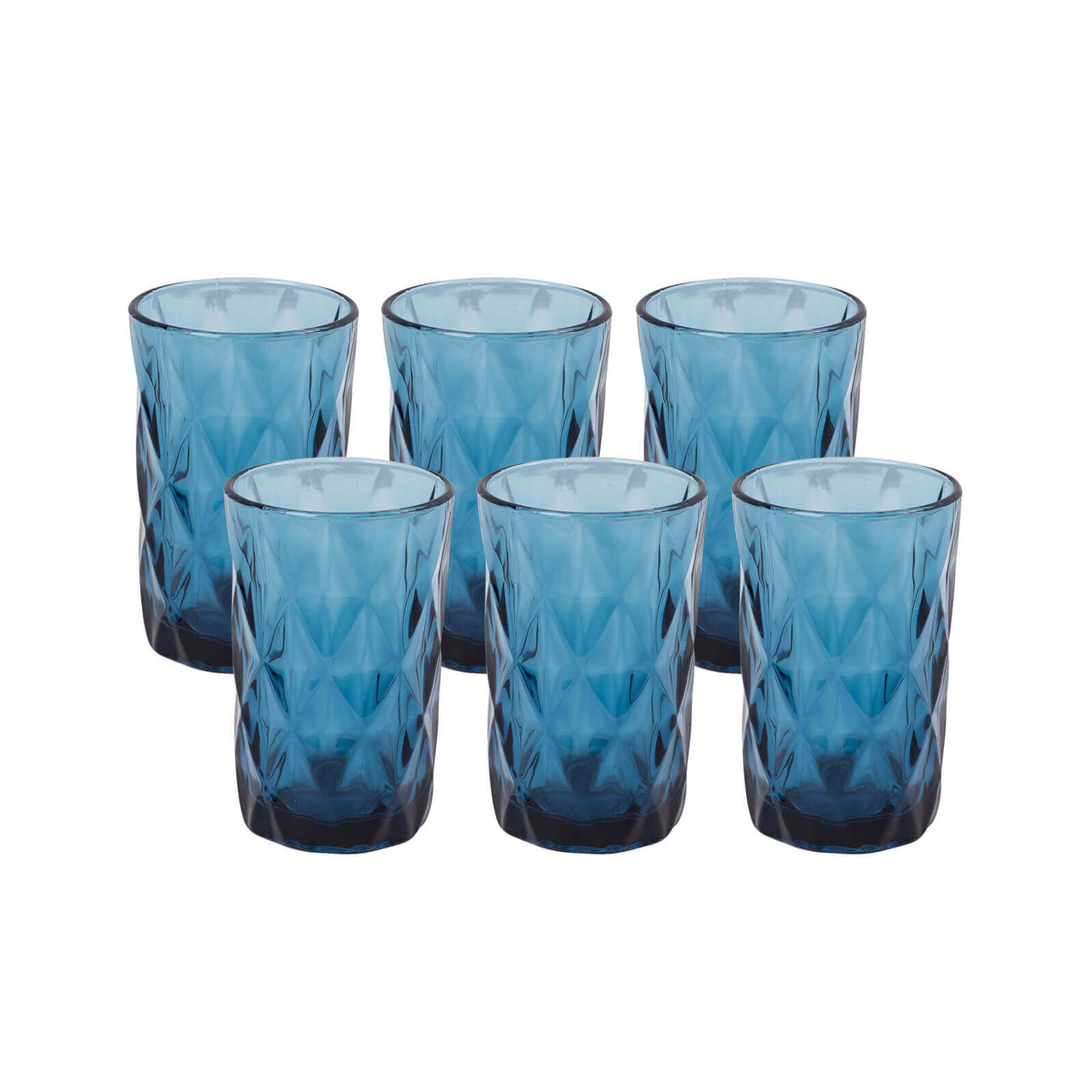 6-Pack Whiskey Glasses Ocean Blue Textured Crystal Cut Design with Heavy Base - Highball Tumblers for Parties & Events 12oz 5"