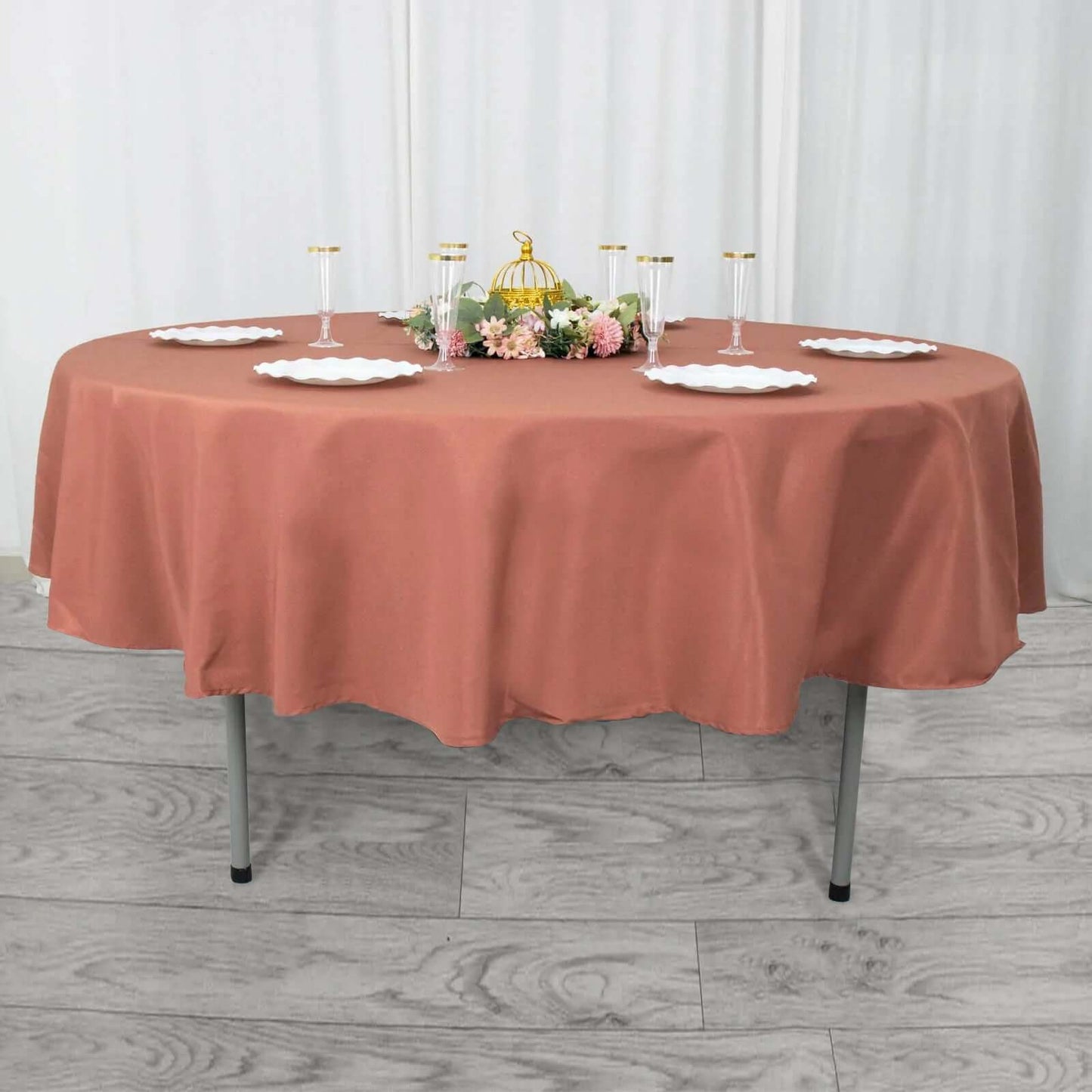 Premium Polyester 90" Round Tablecloth Terracotta (Rust) - Stain and Wrinkle-Resistant Design with 220GSM Thickness Table Cover