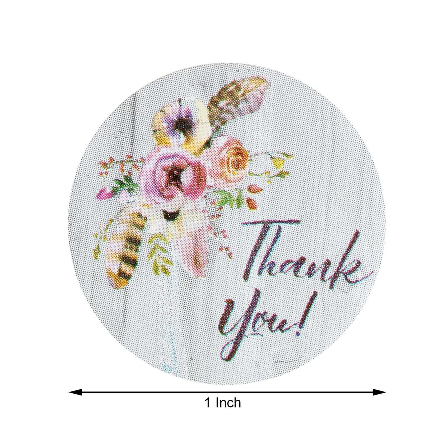 500Pcs 1" Thank You Rustic Floral Boho Chic Stickers Roll, Labels For DIY Envelope Seal - Round