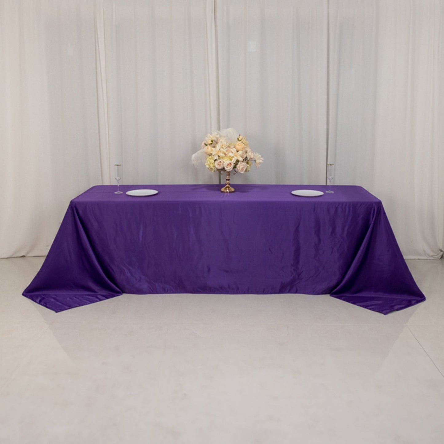 Lamour Satin 90"x156" Rectangle Tablecloth Purple - Luxurious, Soft Seamless Table Cover