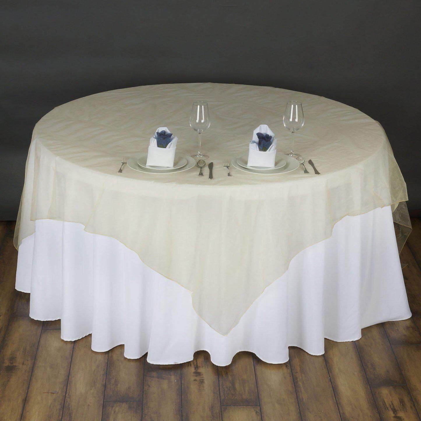 Organza 72"x72" Table Overlay Square Tablecloth Champagne - Sheer Table Cover - Linen Luxes