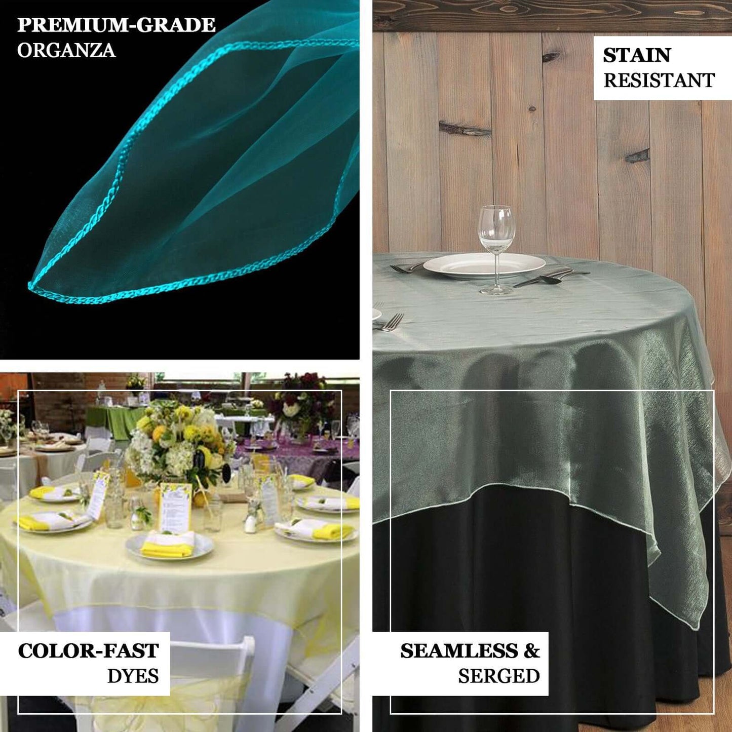Organza 72"x72" Table Overlay Square Tablecloth Champagne - Sheer Table Cover - Linen Luxes