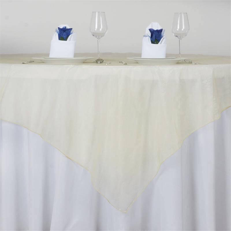 Organza 72"x72" Table Overlay Square Tablecloth Champagne - Sheer Table Cover - Linen Luxes