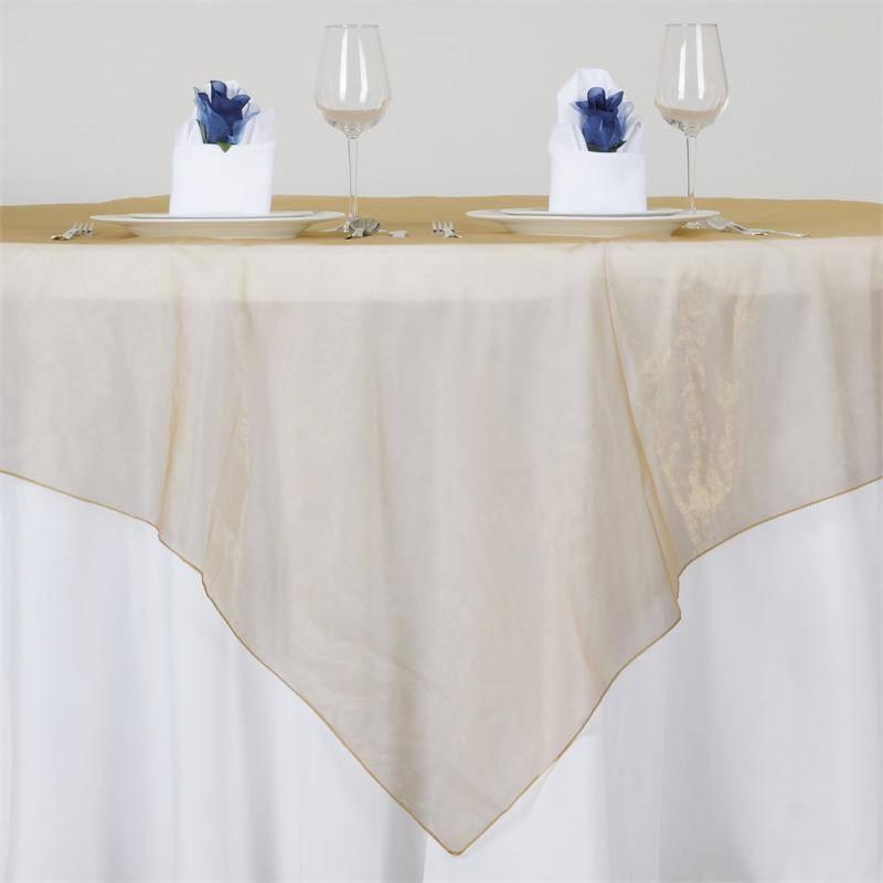 Organza 72"x72" Table Overlay Square Tablecloth Gold - Sheer Design for Stylish Events - Linen Luxes