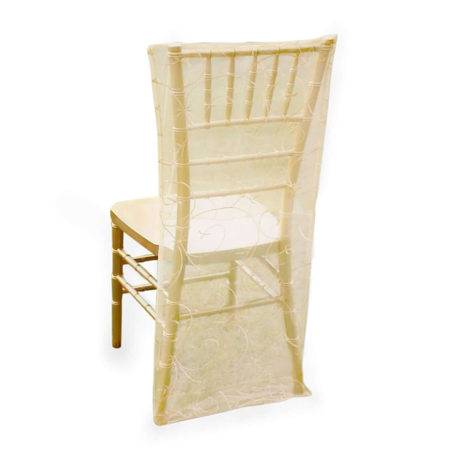 Organza Chair Slipcover with Satin Embroidery for Chiavari Chairs Ivory - Chair Back Cover - Linen Luxes