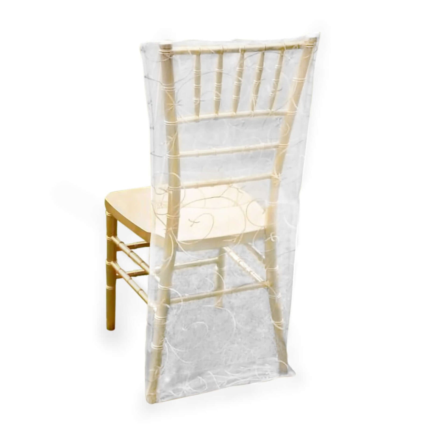 Organza Chair Slipcover with Satin Embroidery for Chiavari Chairs Silver - Chair Back Cover - Linen Luxes