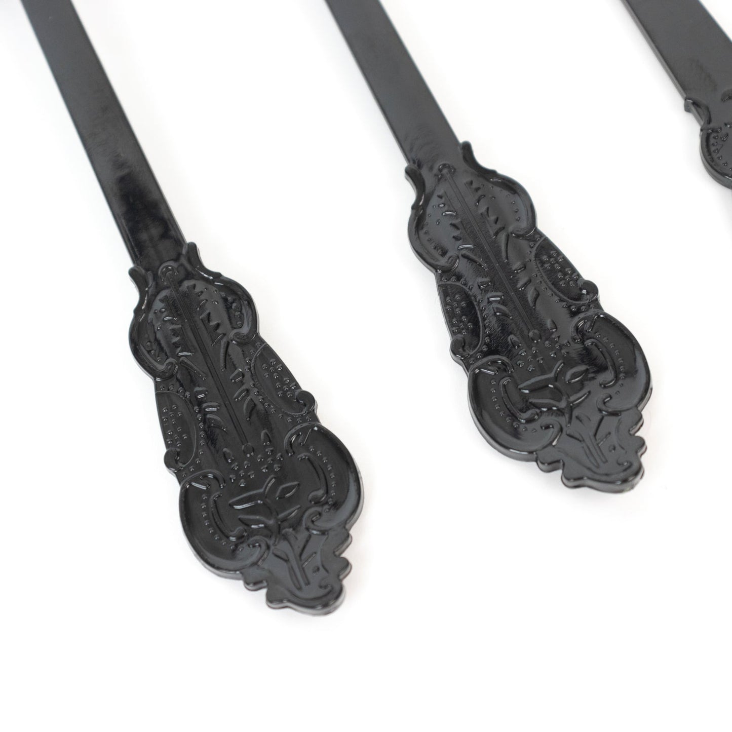 72 Pcs Plastic Silverware Set in Baroque Style Black - Heavy Duty Disposable Knife, Fork, and Spoon Set