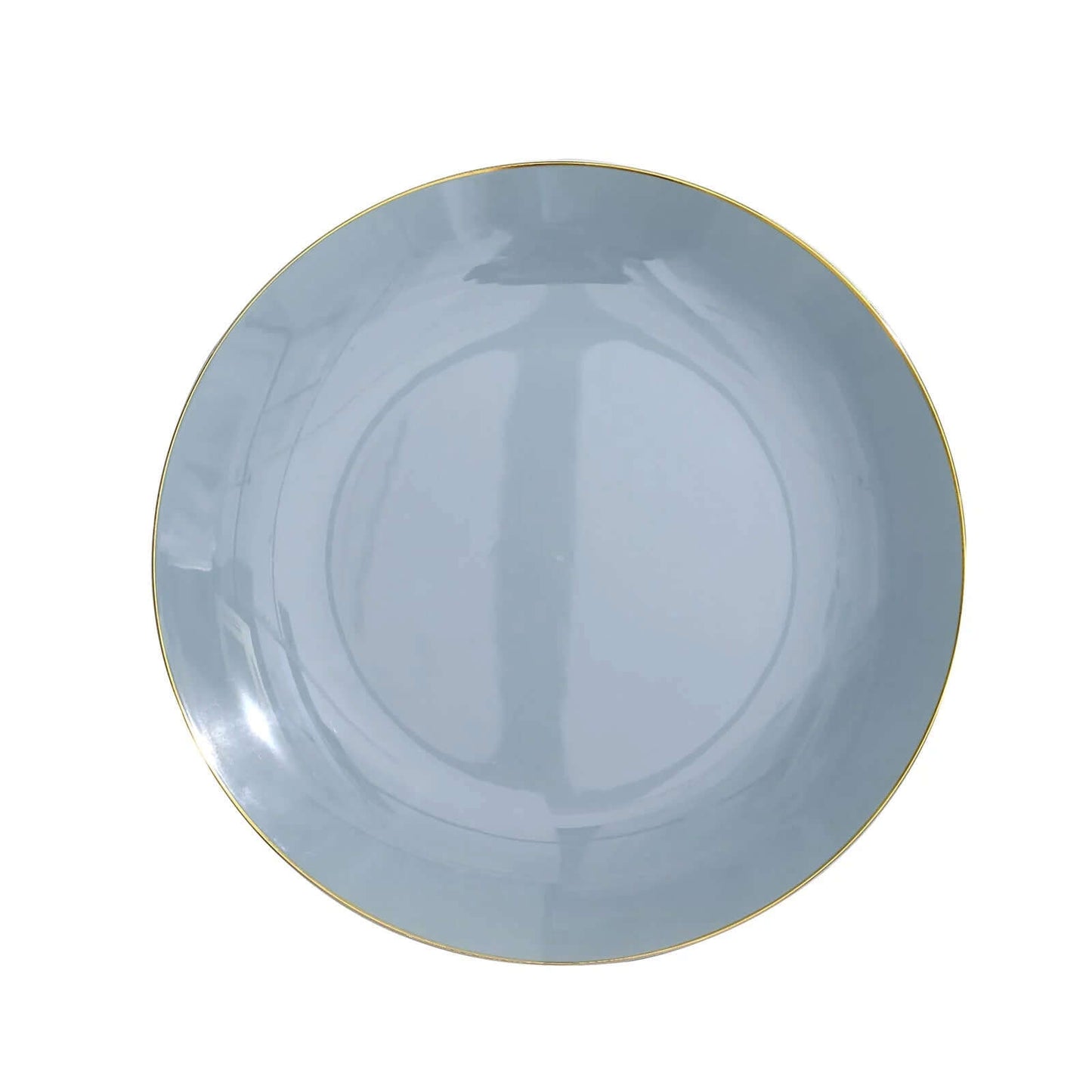 10-Pack Plastic 10" Round Dinner Plates in Dusty Blue with Gold Rim - Glossy Disposable Party Plates