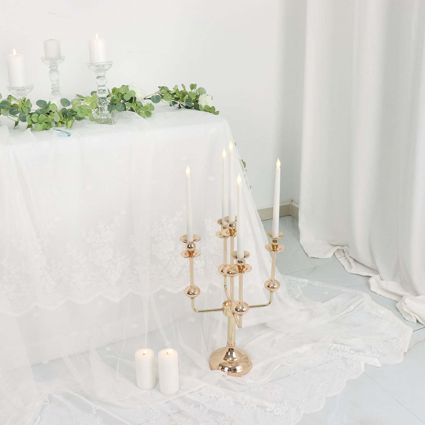 5-Arm Taper Candelabra Wedding Candle Holder Gold Metal Table Display - Perfect for Events 20"