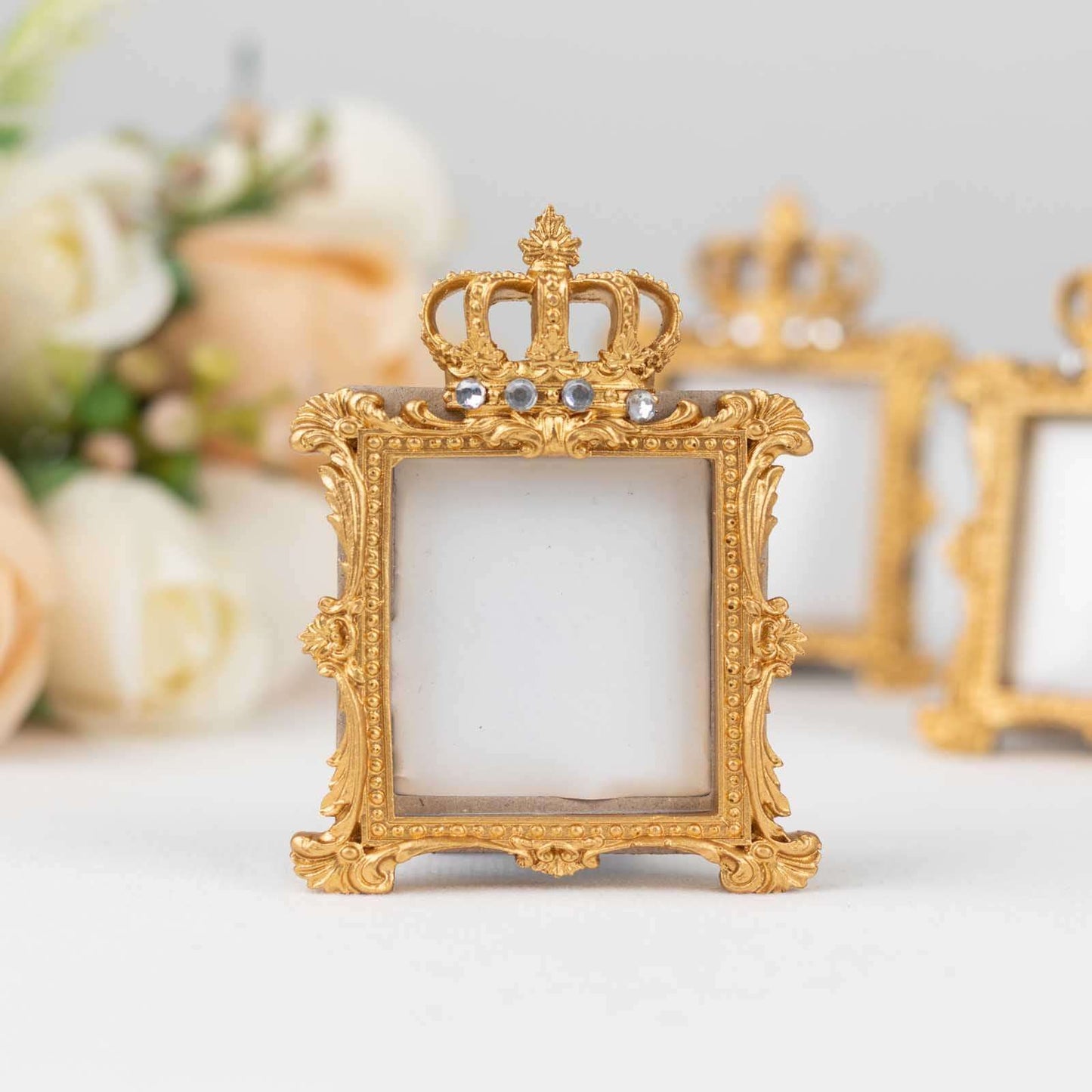 4-Pack Picture Frames Gold Resin Royal Crown Design Square - Baroque Wedding Place Card Holders & Party Favors 3.5"