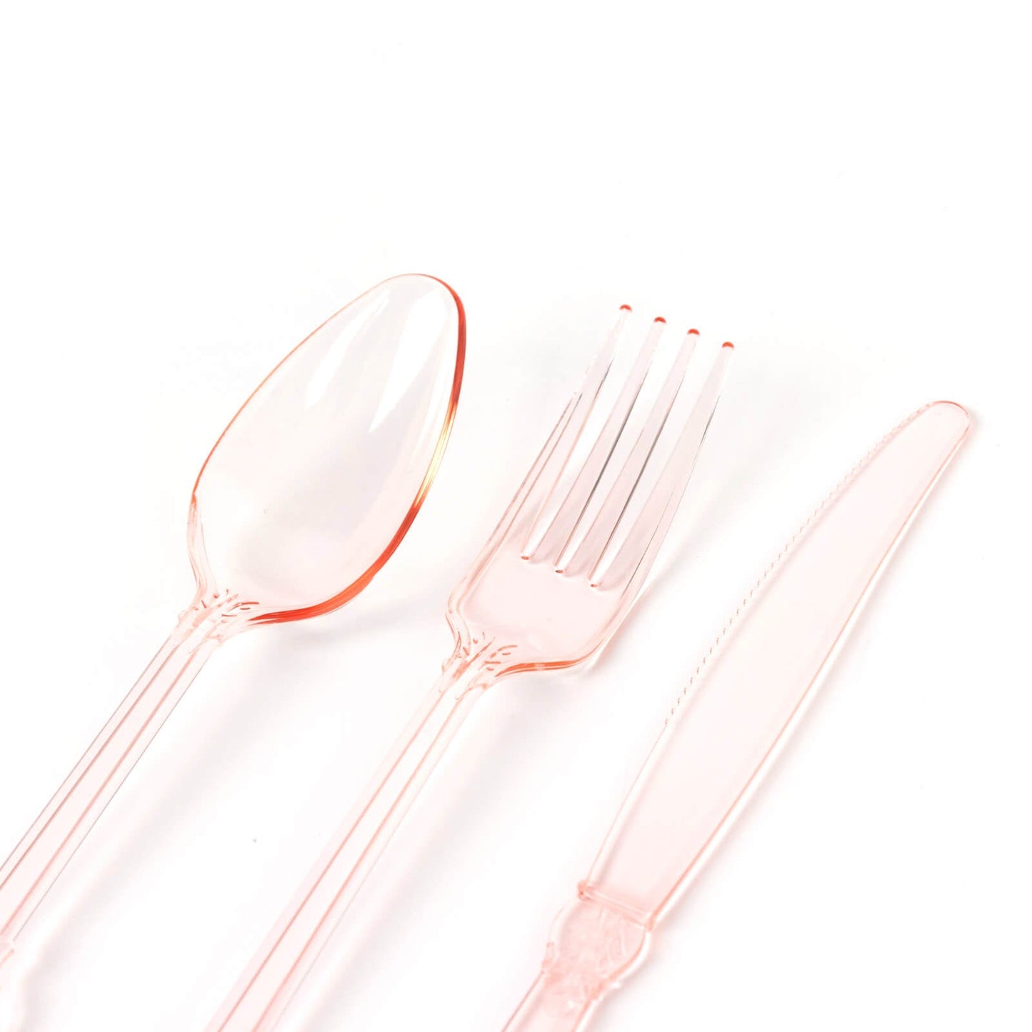 72 Pcs Plastic Silverware Set in Baroque Style Transparent Blush - Heavy Duty Disposable Knife, Fork, and Spoon Set