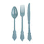 72 Pcs Plastic Silverware Set in Baroque Style Dusty Blue - Heavy Duty Disposable Knife, Fork, and Spoon Set