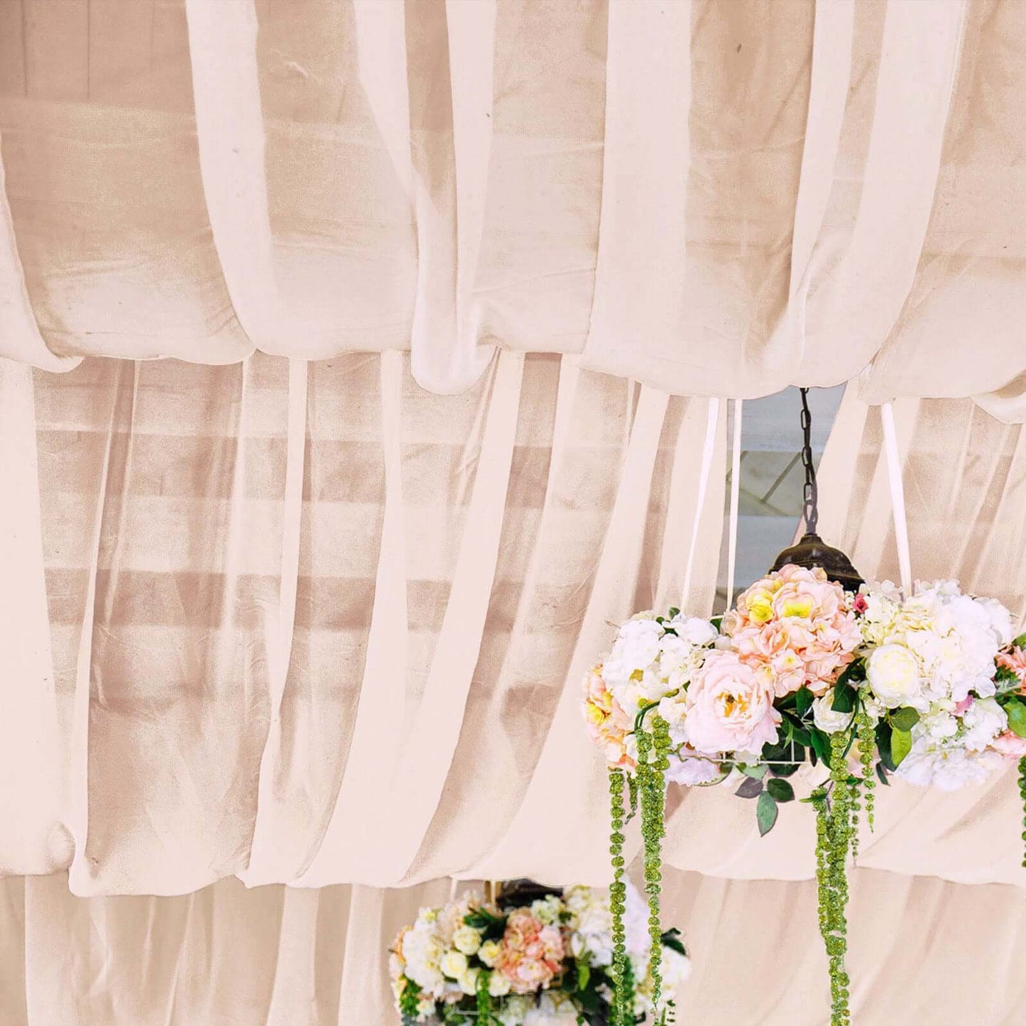 5ftx32ft Blush Chiffon Curtain Panel, Durable Flame Resistant Backdrop Ceiling Drapery With Rod Pocket