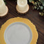 10-Pack Plastic 8" Round Dessert Plates in White with Gold Blossom Design & Gold Edging - Disposable Salad Appetizer Plates for Modern & Classy Table Decor