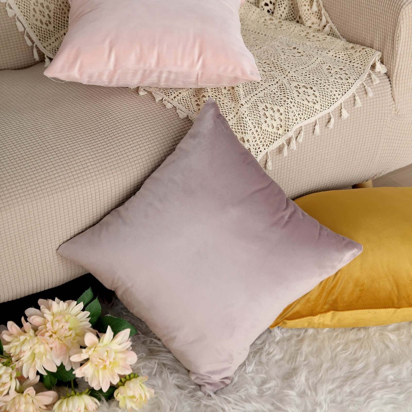 2 Pack 18" Mauve Soft Velvet Square Throw Pillow Cover
