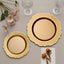 10-Pack Plastic 8" Round Dessert Plates in Gold with Gold Scalloped Rim - Disposable Appetizer/Salad Plates