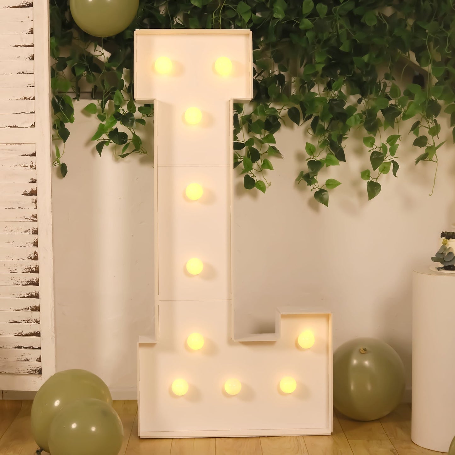 Giant LED Marquee Light Up Letter "L", White 4ft Pre-Cut Foam Board with 10 Warm White Battery Operated LEDs, Glue Gun and Sticks