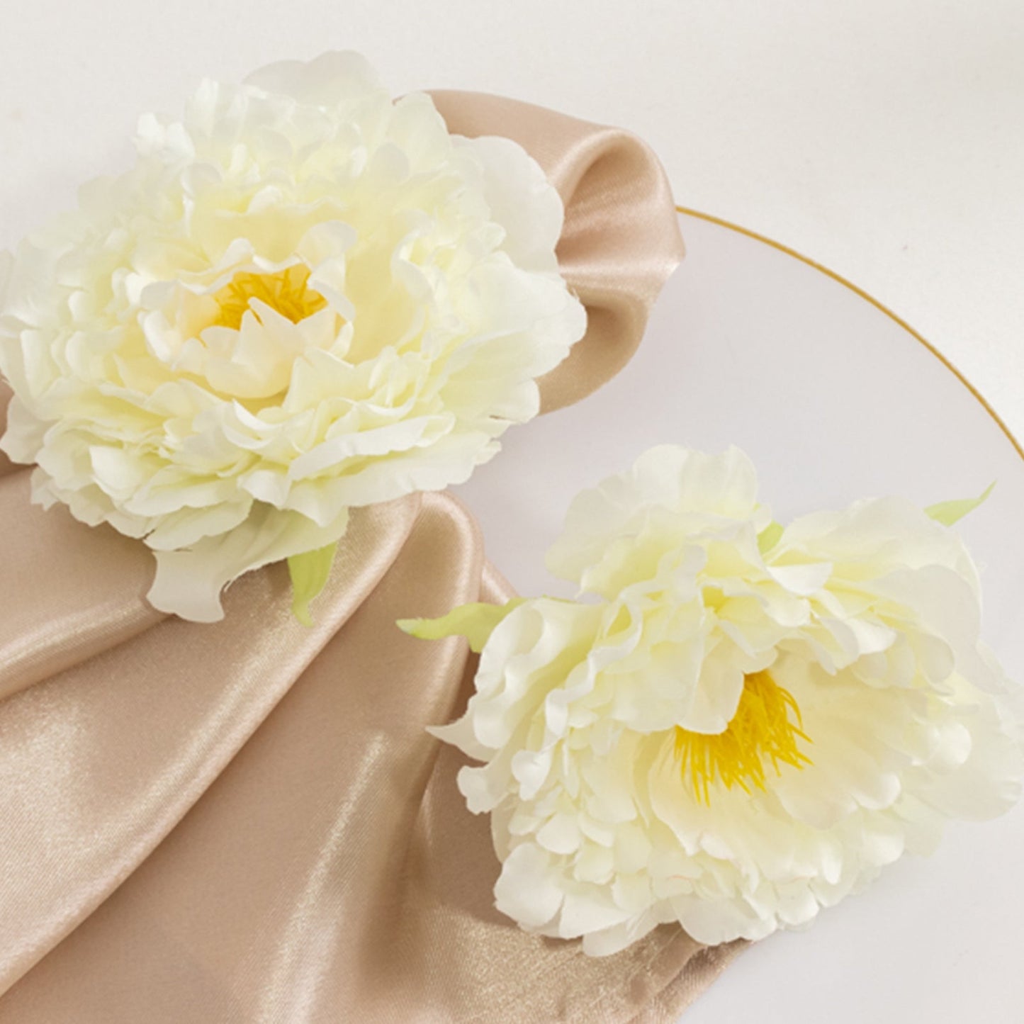 4-Pack Napkin Holders with Silk Peony Flower â€“ Ivory Floral Napkin Rings for Dining Table Settings