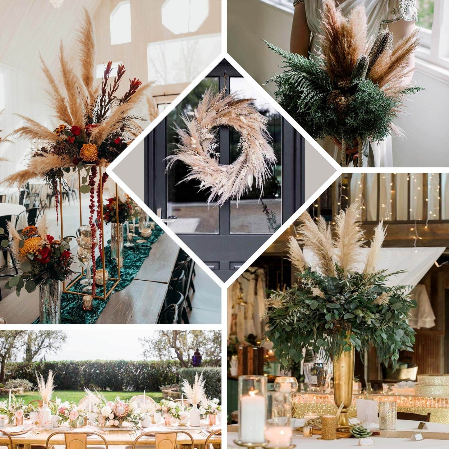 6 Stems Natural Dried Pampas Grass Decor Off White Tint - Versatile Plant Sprays for Boho Chic Vase Displays Backdrops & Event Styling 32"