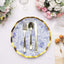 25-Pack Paper Round Dinner Plates 10" in White with Blue French Toile Pattern & Gold Wavy Rim - Disposable 350GSM Party Plates