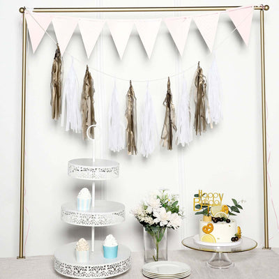 12 Pack Pre-Tied Antique Gold Paper Fringe Tassels With Garland String, Hanging Streamer Banner