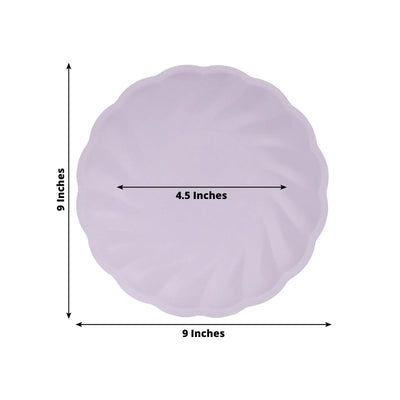 20 Pack Biodegradable Dinner Plates in Lavender Lilac â€“ 9" Swirl Scalloped Pastel Color Compostable Bamboo Party Plates, Elegant Disposable Tableware