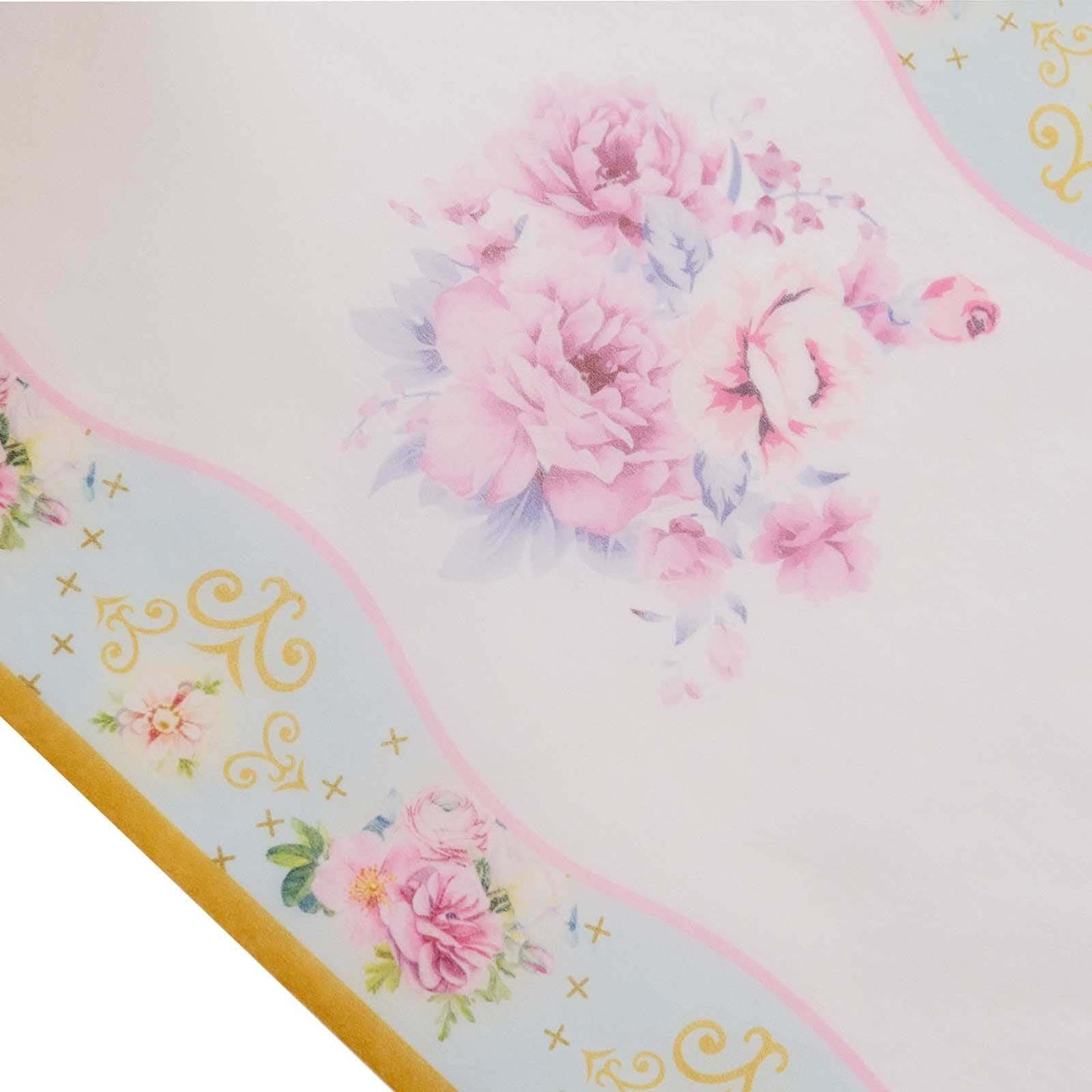 Disposable Table Runner 11"x108" White with Pink Peony Floral Print - Non-woven Stylish Spring Summer Dining Decor