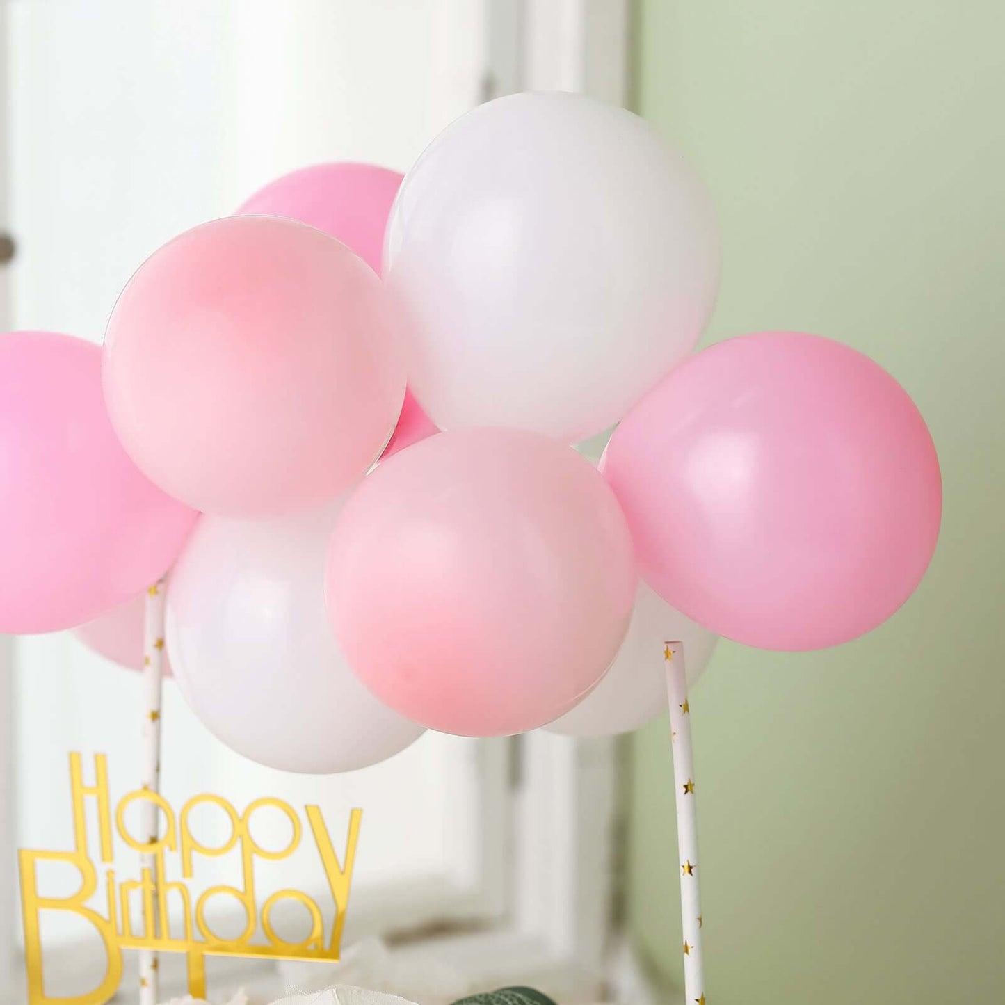 11 Pcs Balloon Cake Topper Blush, Pink and White - Whimsical Clustered Mini Garland Cake Inserts DIY Party Decorations