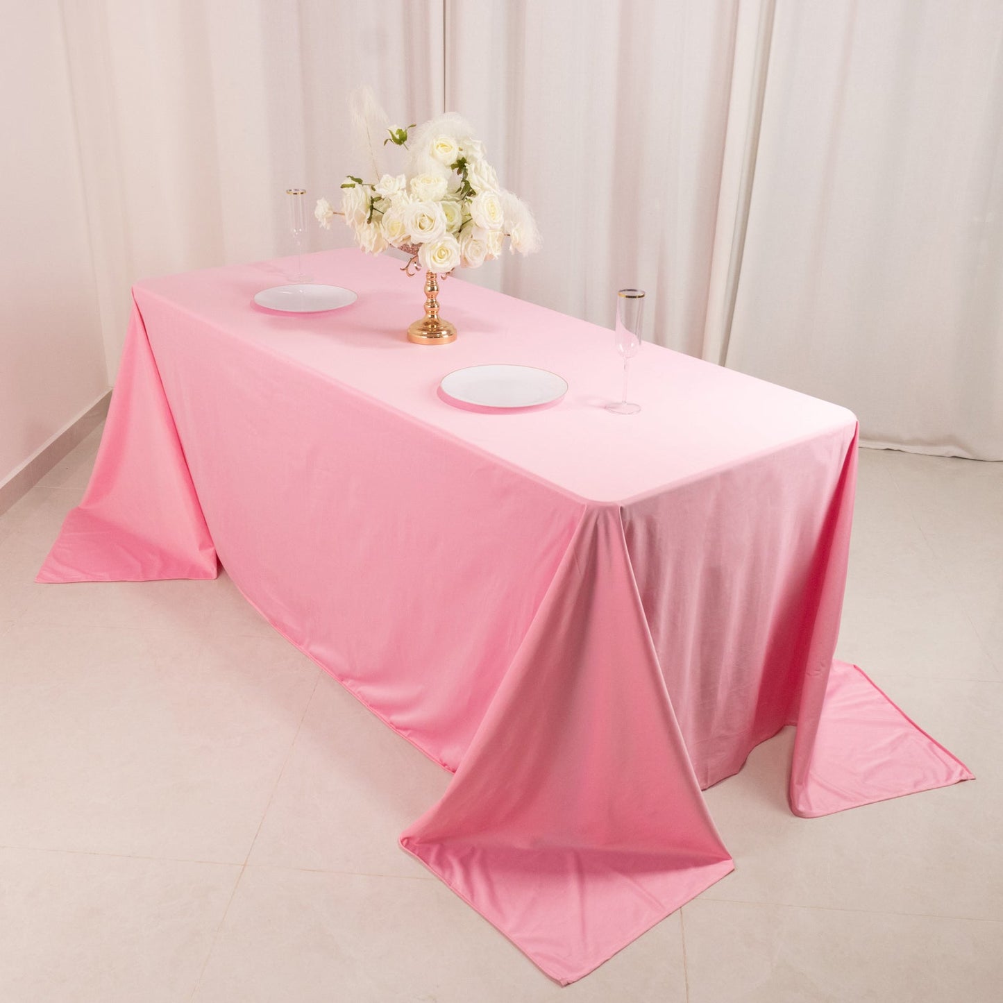 Scuba Rectangular 90"x132" Tablecloth Pink - Wrinkle Free, Stain Resistant & Seamless Table Cover