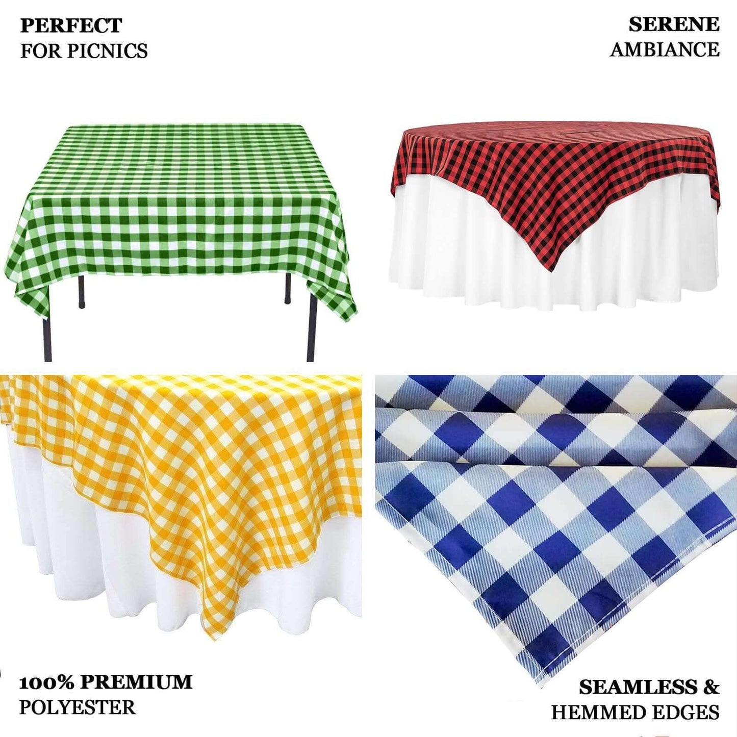 Polyester 54"x54" Table Overlay Square Tablecloth White/Blue - Checkered Buffalo Plaid Design for Casual Table Settings