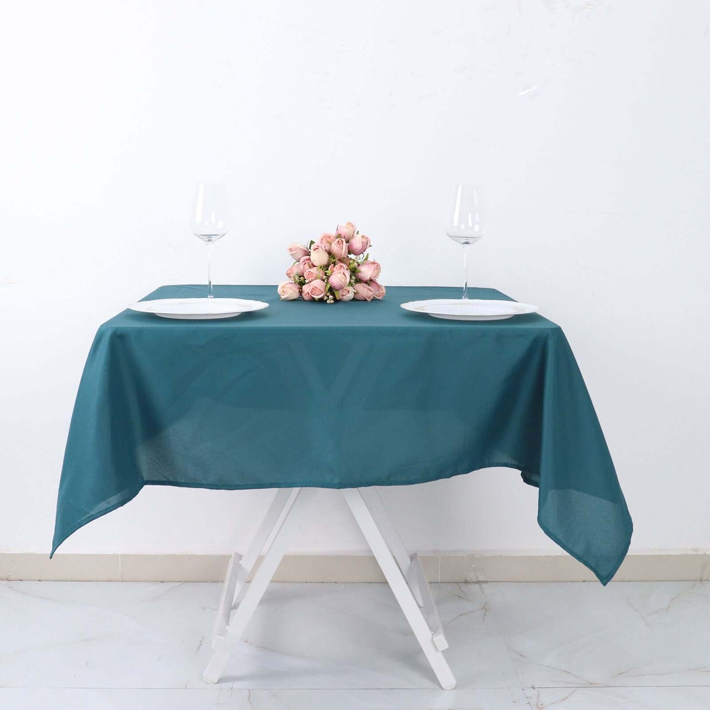 Polyester Square 54"x54" Tablecloth Peacock Teal - Wrinkle-Resistant & Durable Table Cover