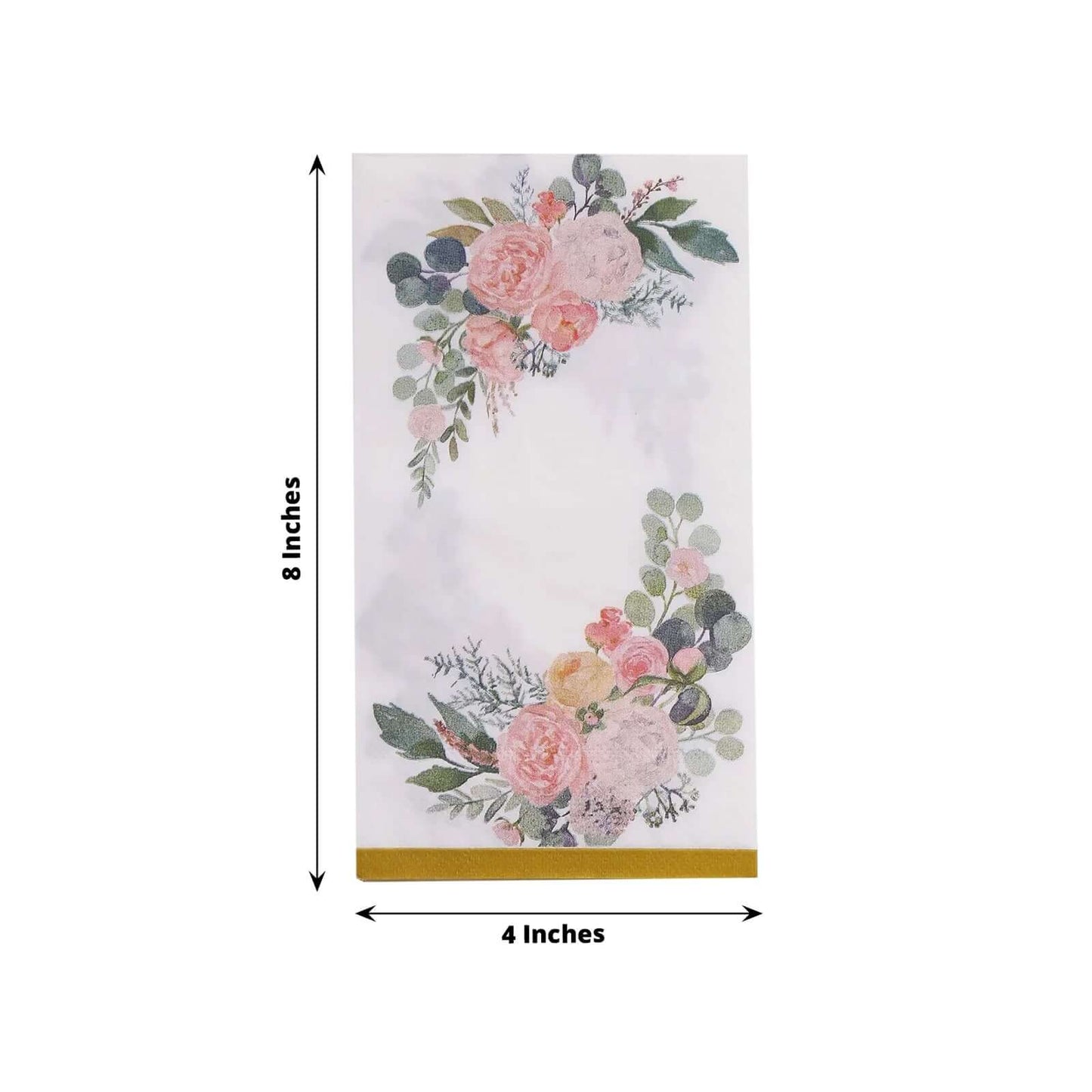 20-Pack Paper Dinner Napkins White with Pink Peony Flowers and Gold Edge 2-Ply - Stylish Disposable Napkins for Events