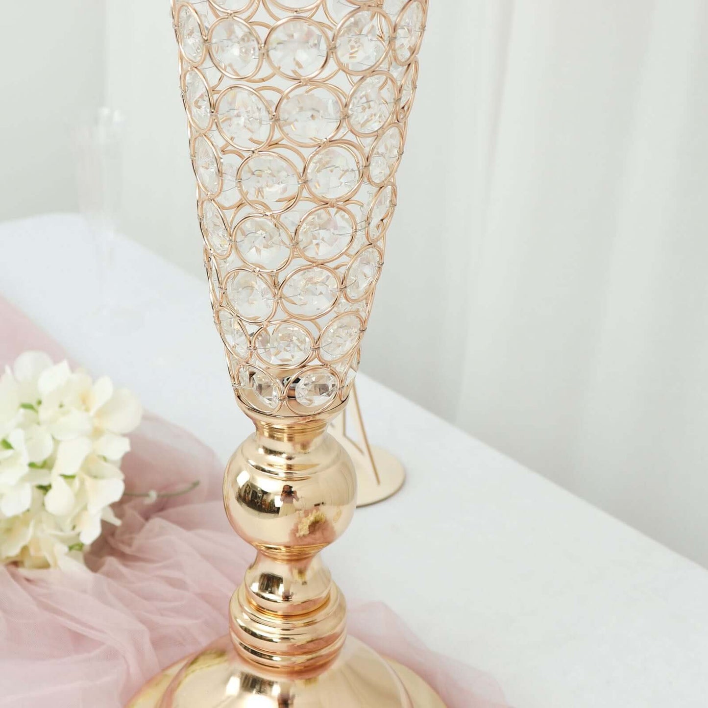 2-Pack Crystal Beaded Trumpet Vase Set Gold - Table Centerpiece for Weddings and Events 32"