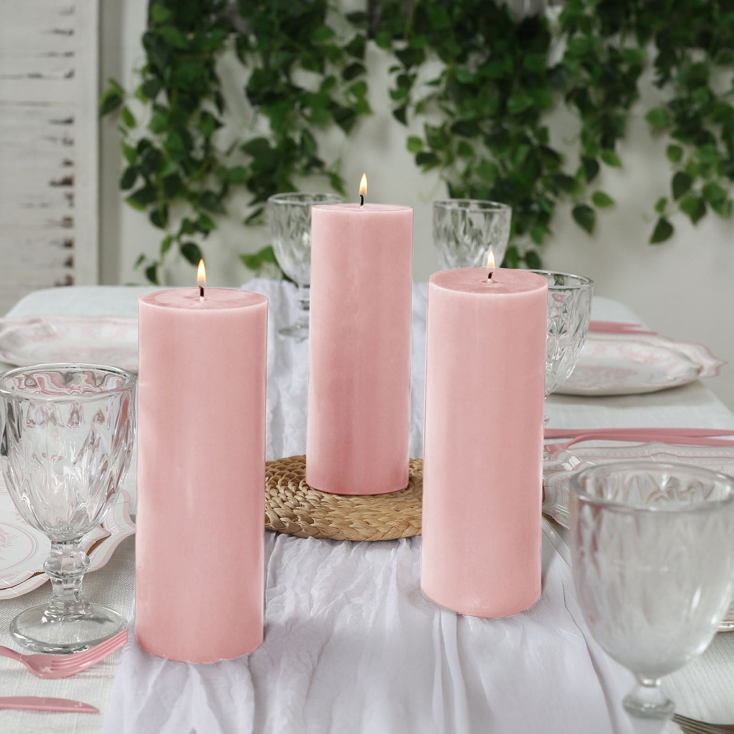 12-Pack 3"x8" Unscented Dripless Pillar Candles â€“ Blush Long-Burning Wax Candles with Cotton Wicks for Home, Weddings & Event Decor