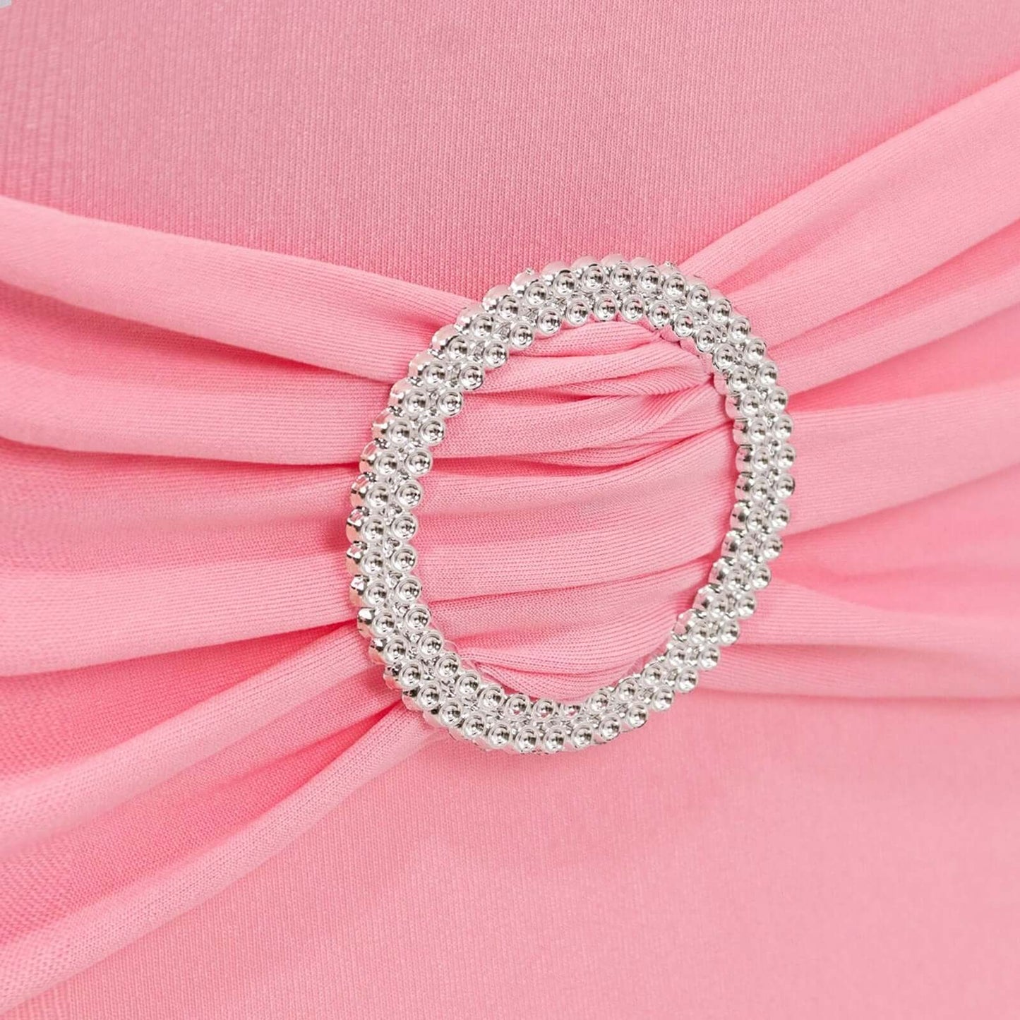 Stretch Spandex Chair Cover Pink for Folding Chairs - Secure Fit Slipcover with Silver Rhinestone Buckled Sash Band