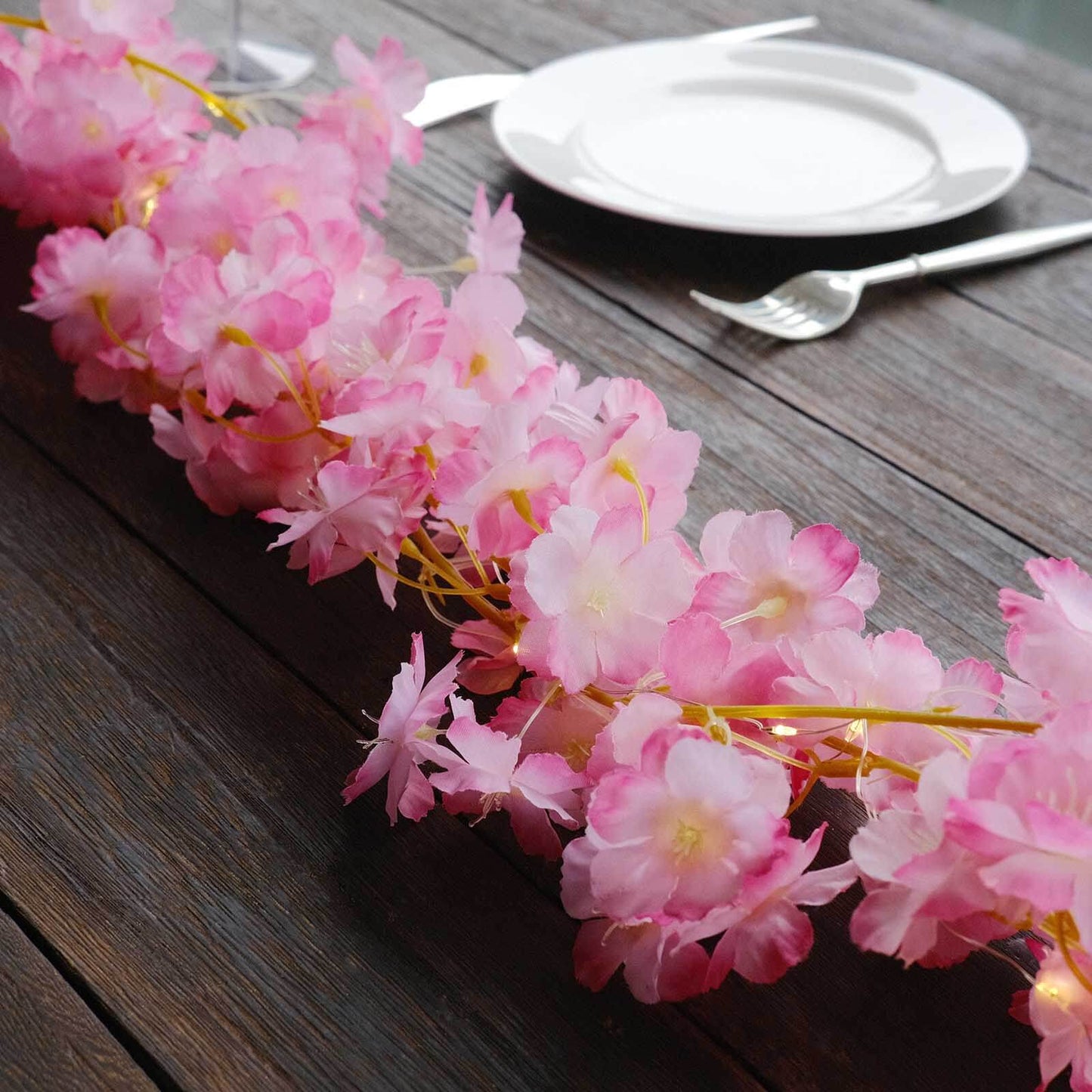 20 LED Garland Fairy String Lights Cherry Blossom Design Pink Warm White - Battery Operated Party DÃ©cor 6ft