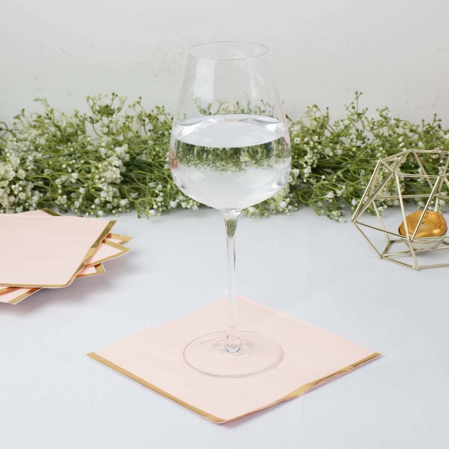 50-Pack Paper Beverage Napkins with Gold Foil Edge Blush - Disposable 2 Ply Cocktail Napkins for Events 6.5"x6.5"