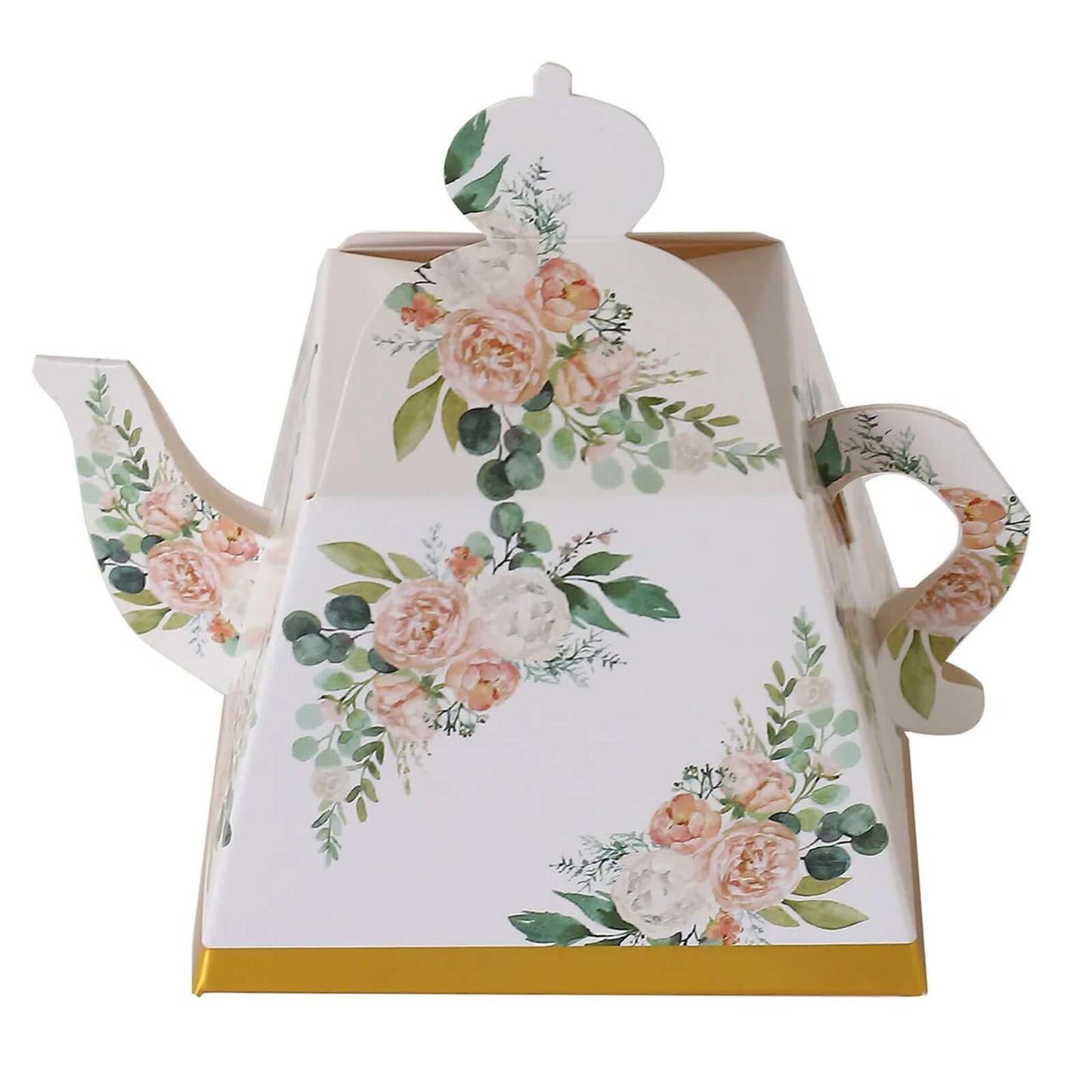 25 Pack Pink Peony Floral Mini Teapot Party Favor Boxes with Gold Edge, Tea Time Gift Boxes - 5"x4"