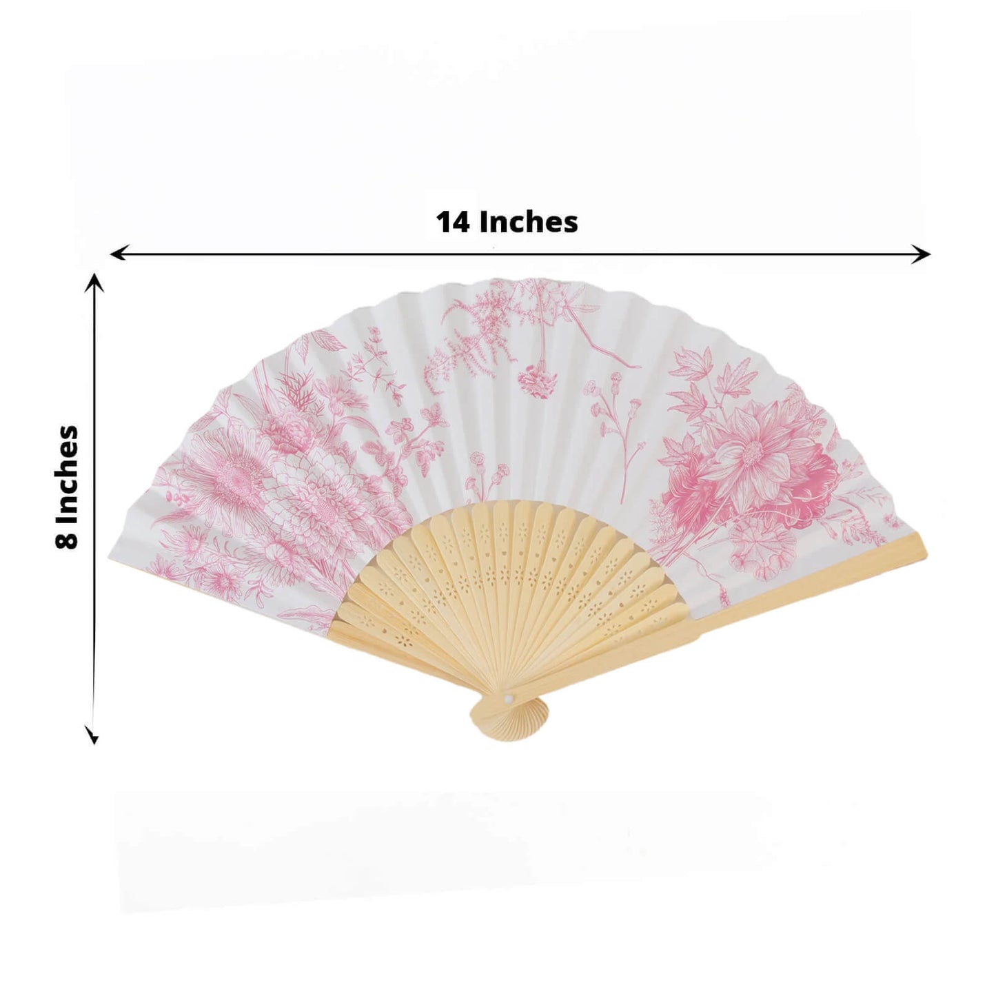 5-Pack Paper Folding Fans Party Favors in White & Pink French Toile Pattern, Handheld Fans with Bamboo Frame