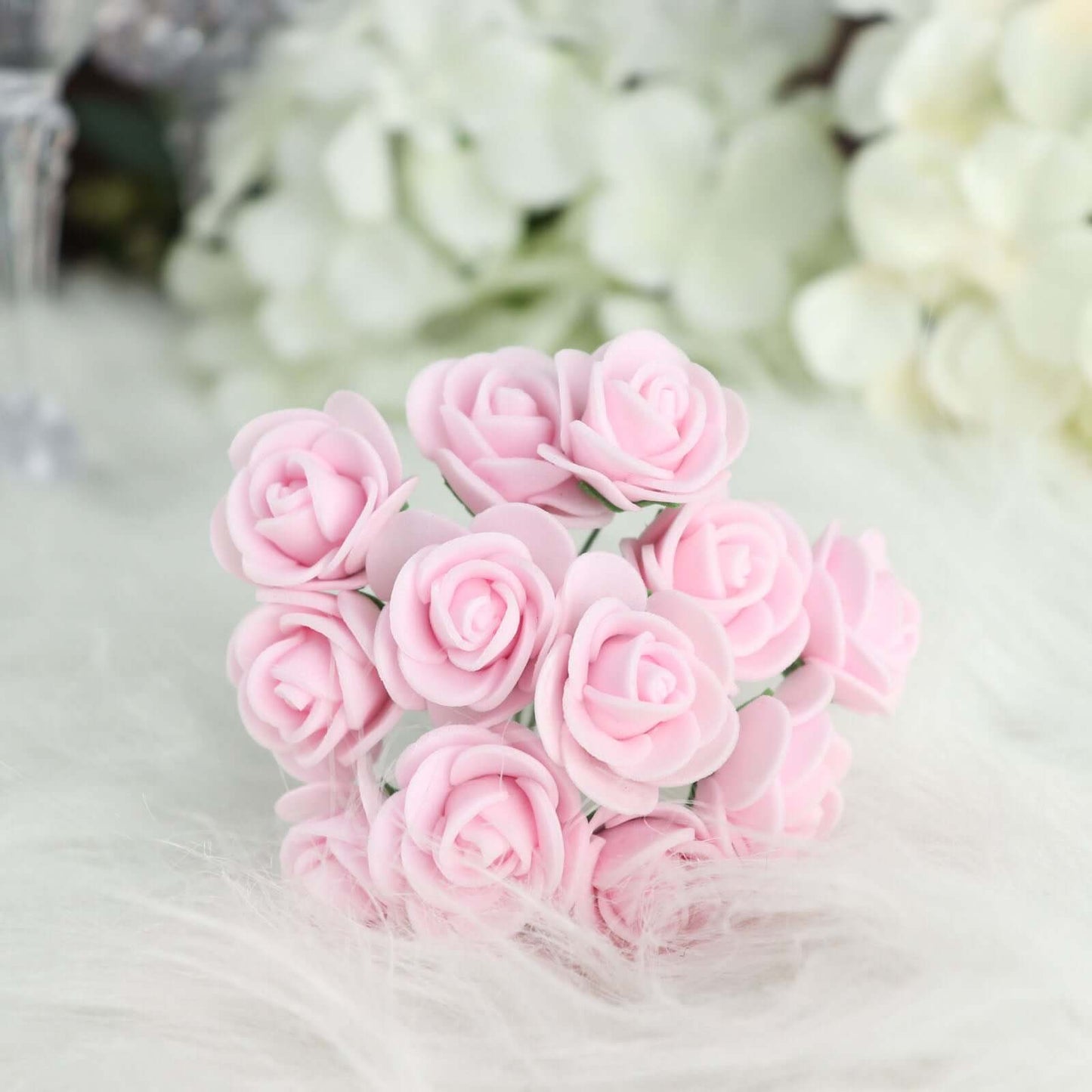 48 Roses 1" Pink Real Touch Artificial DIY Foam Rose Flowers With Stem, Craft Rose Buds