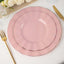 10-Pack Plastic 9" Round Dinner Plates in Dusty Rose Ruffled Rim with Gold Edging - Sturdy Disposable Dinnerware