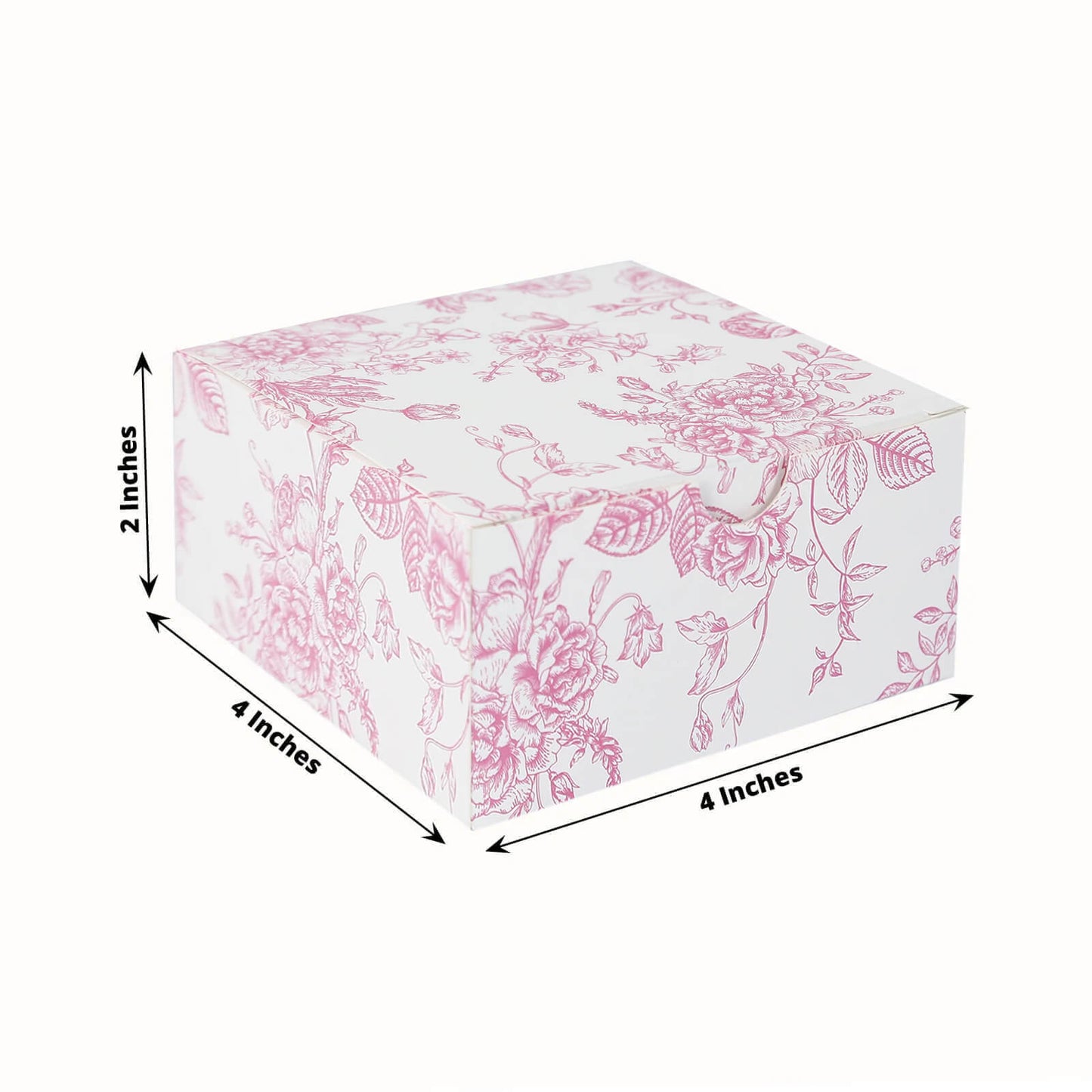 25 Pack Party Favors Boxes in French Toile Pattern, Matte Pink and White Candy Gift Boxes - Cardstock Paper - 4"x4"x2"