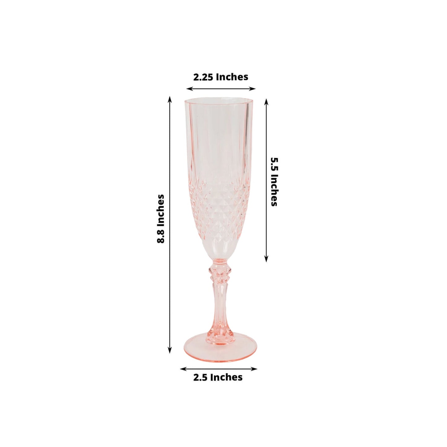 6-Pack Plastic Wedding Toast Flutes Transparent Blush Crystal Cut Style - Reusable Champagne Glasses 8oz