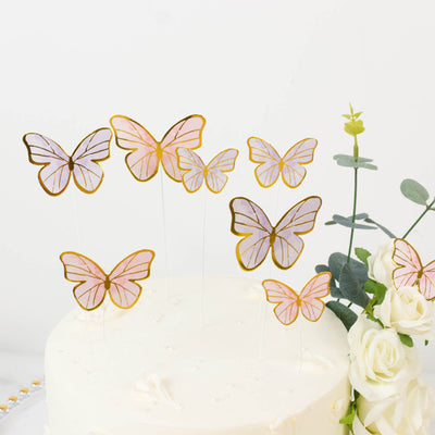 64 Pcs 3D Butterfly Cupcake Toppers with Gold Trim â€“ Elegant Cake Decorations in Pink & Purple for Parties, Anniversaries, and Events â€“ Assorted Sizes