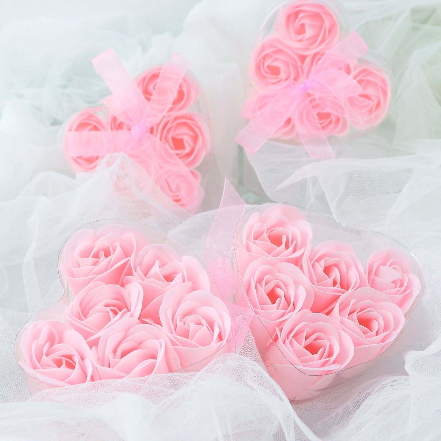 4 Pack 24 PCs Blush Scented Rose Soap Heart Shaped Party Favors With Gift Boxes And Ribbon