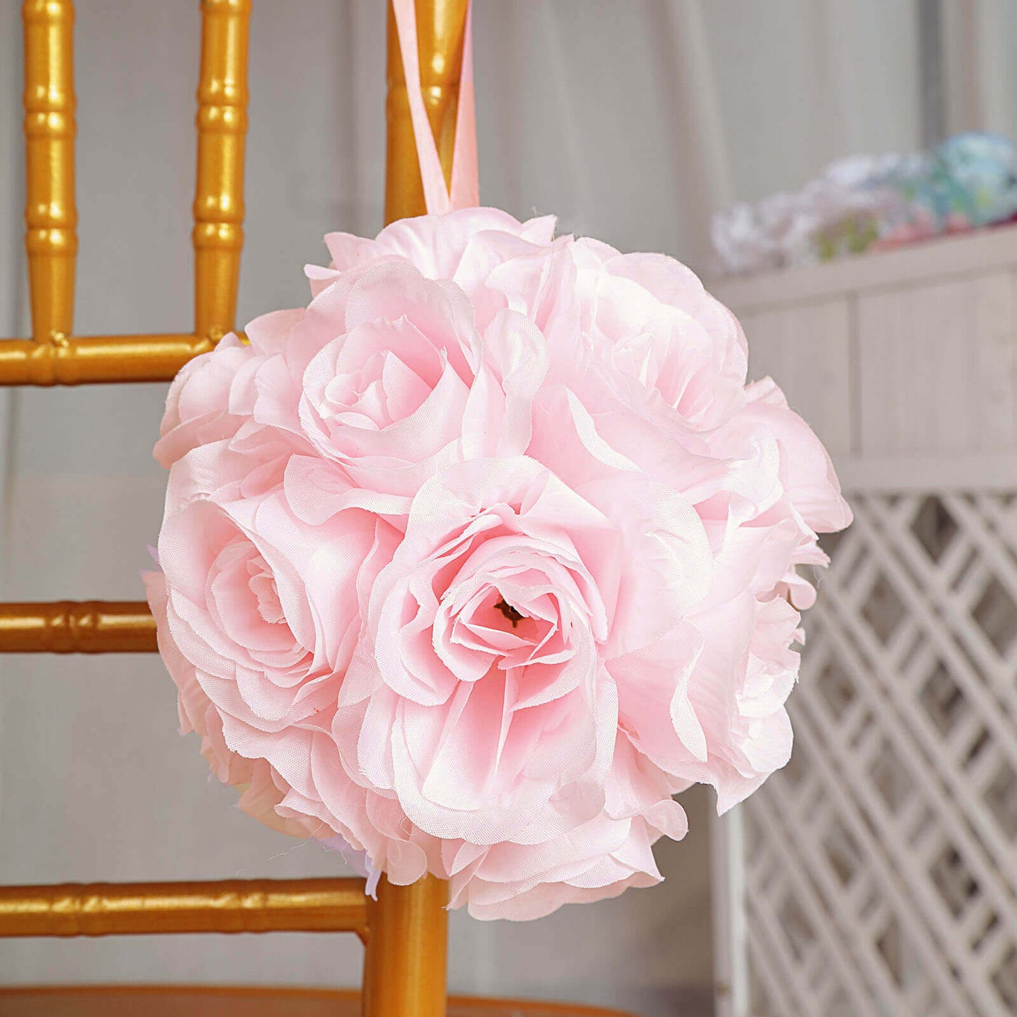 2 Pack 7" Blush Artificial Silk Rose Kissing Ball, Flower Ball