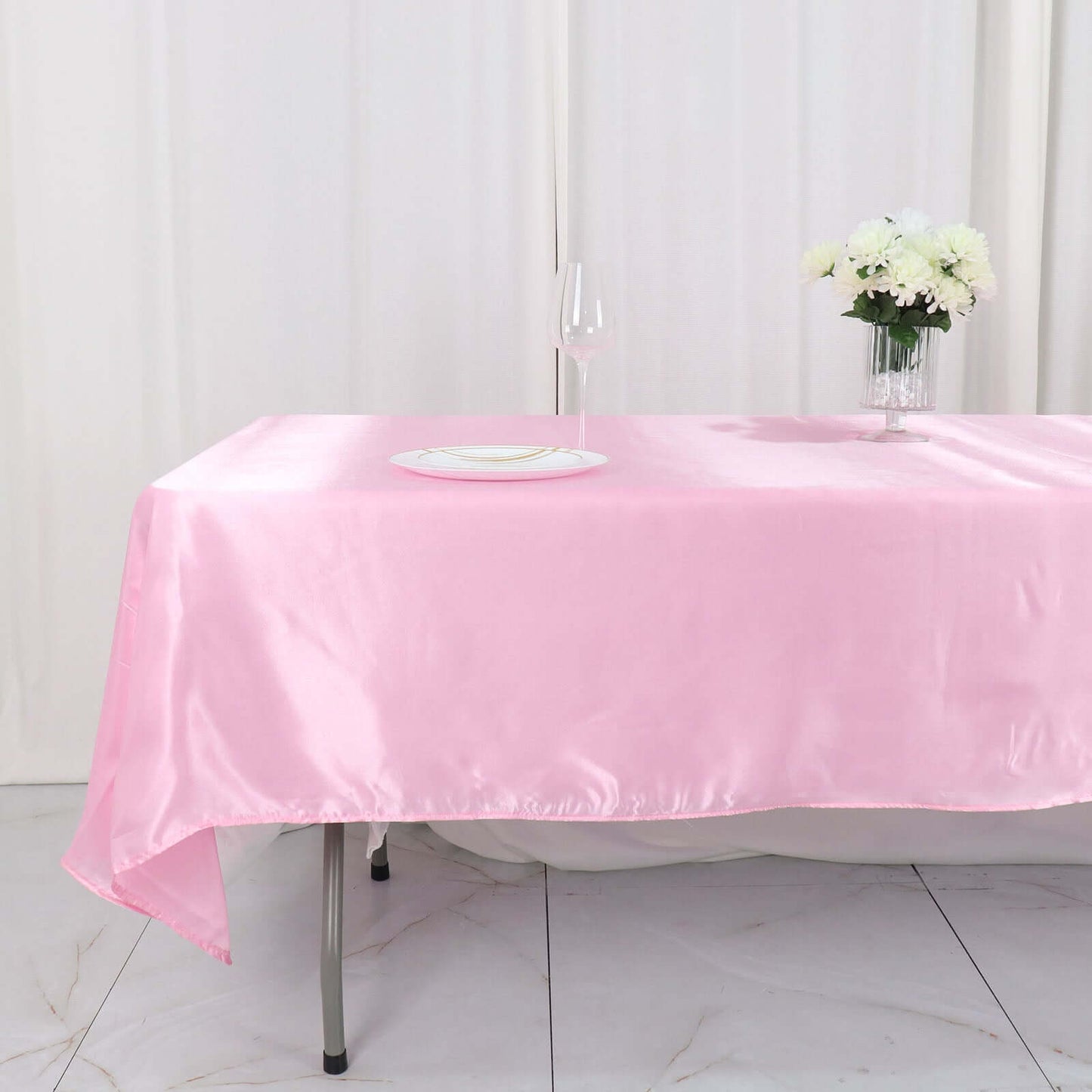 Satin Rectangular 60"x102" Tablecloth Pink - Smooth and Lustrous Table Cover