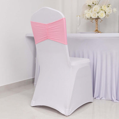 5 Pack Spandex Chair Sashes Pink Ruffled Style - Wide Easy to Use Stretch Chair Bands 8"x13"