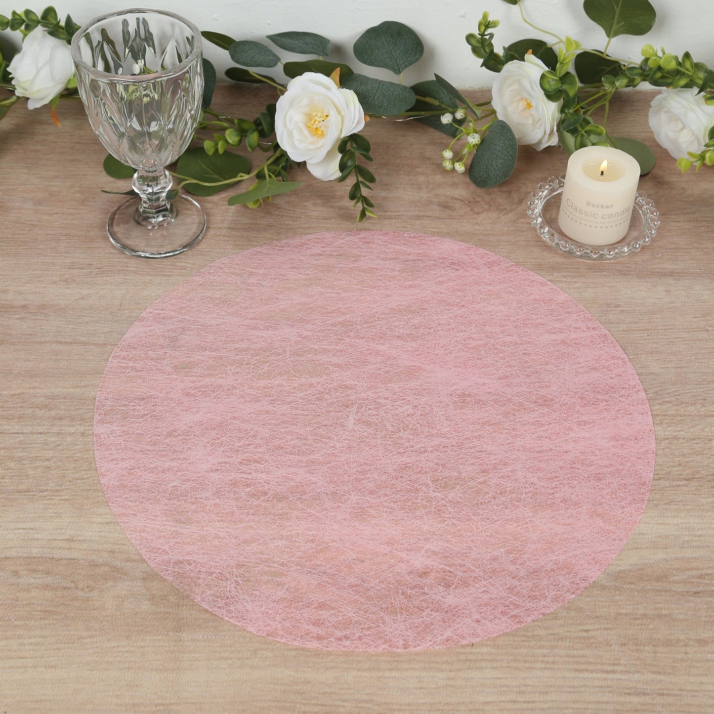 50 Pack Disposable Pink Placemats, 13" Non-Woven Mesh Fiber Round Table Mats for Dining & Events