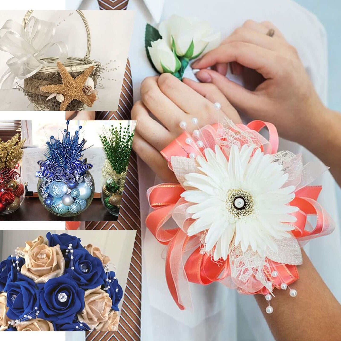 12 Bunches Faux Pearl Bead Spray Vase Fillers in Burgundy - Lustrous DIY Craft Beads 7"